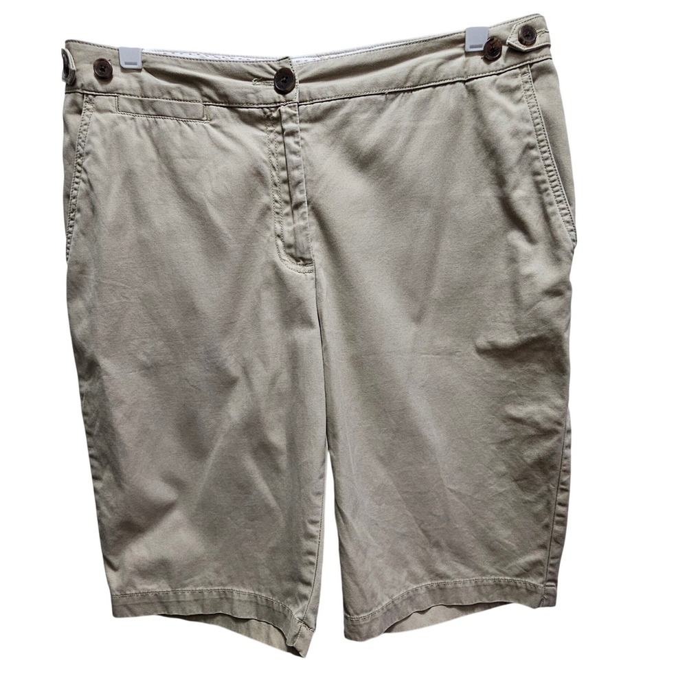 Lands End Womens Khaki Chino Bermuda Shorts Tan Cotton Size 8P Side Tab